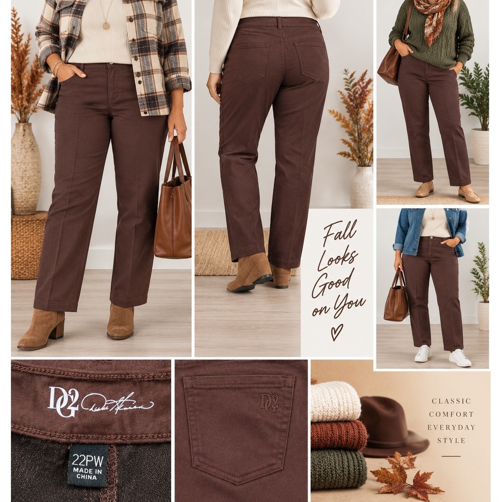 D&Co Virtual Stretch Pull-On Pants Women's 22PW Brown Straight Leg